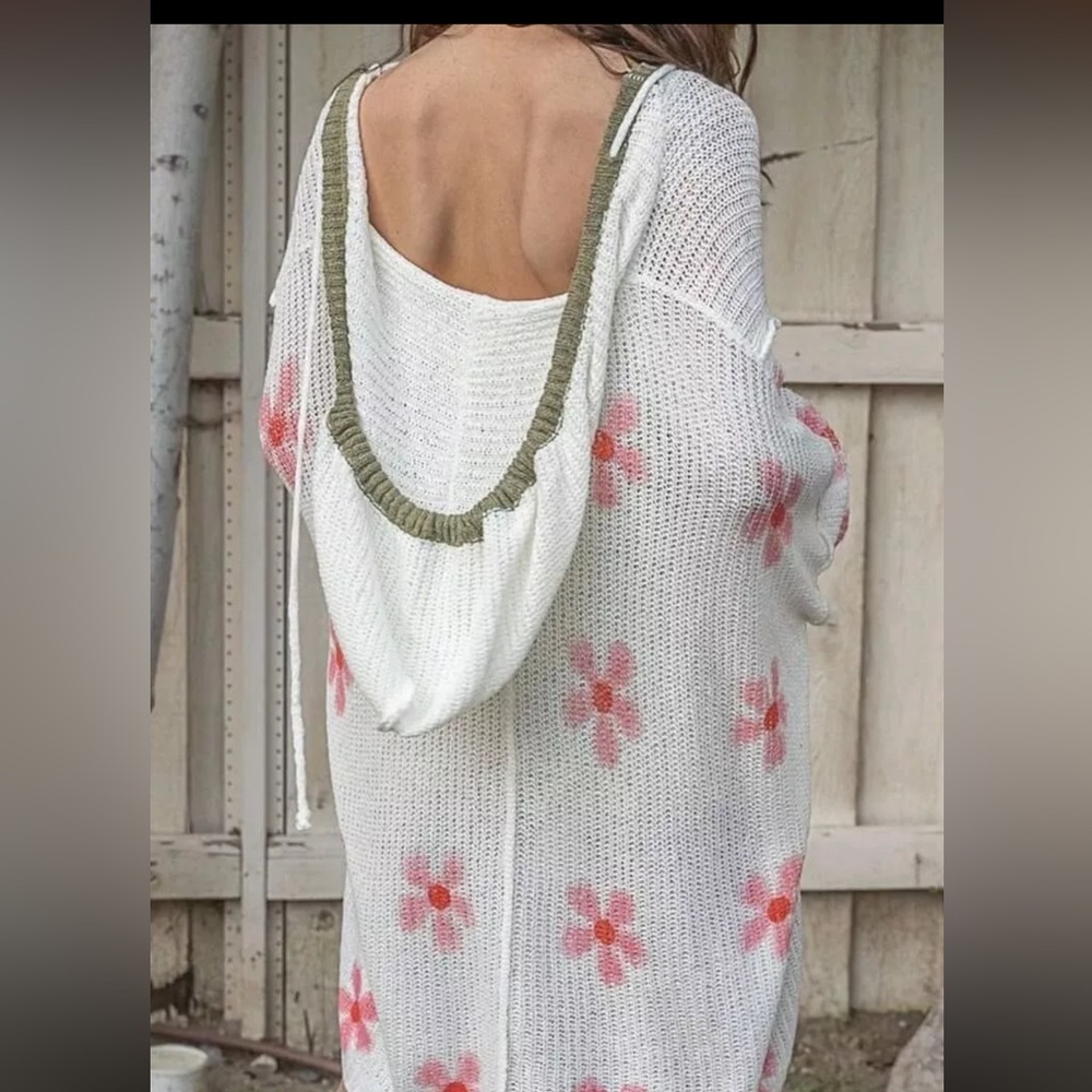 POL  Daisy Flower Print V Neck‎ Lightweight Hoodie Sweater Very Oversized - Picture 7 of 12